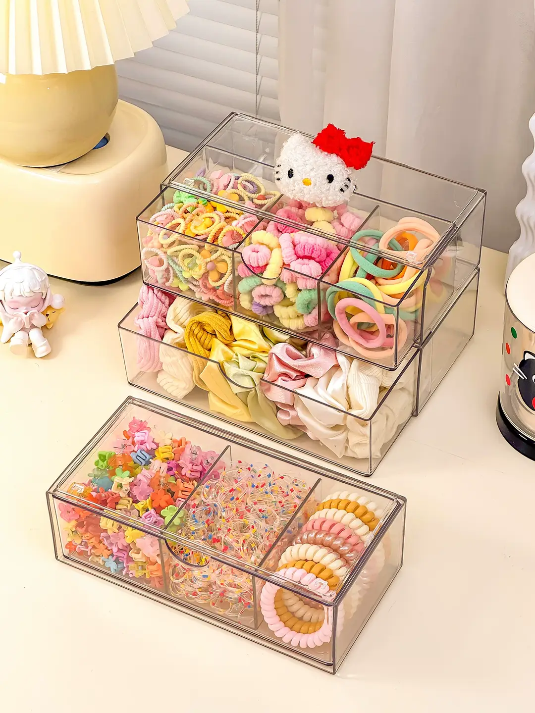 Children's Hair Accessory Storage Box, Transparent, Multi-Layered, with Compartments for Little Girls' Hair Clips, Hair Ties, and Hair Bands, High Aesthetic Value — feature 11