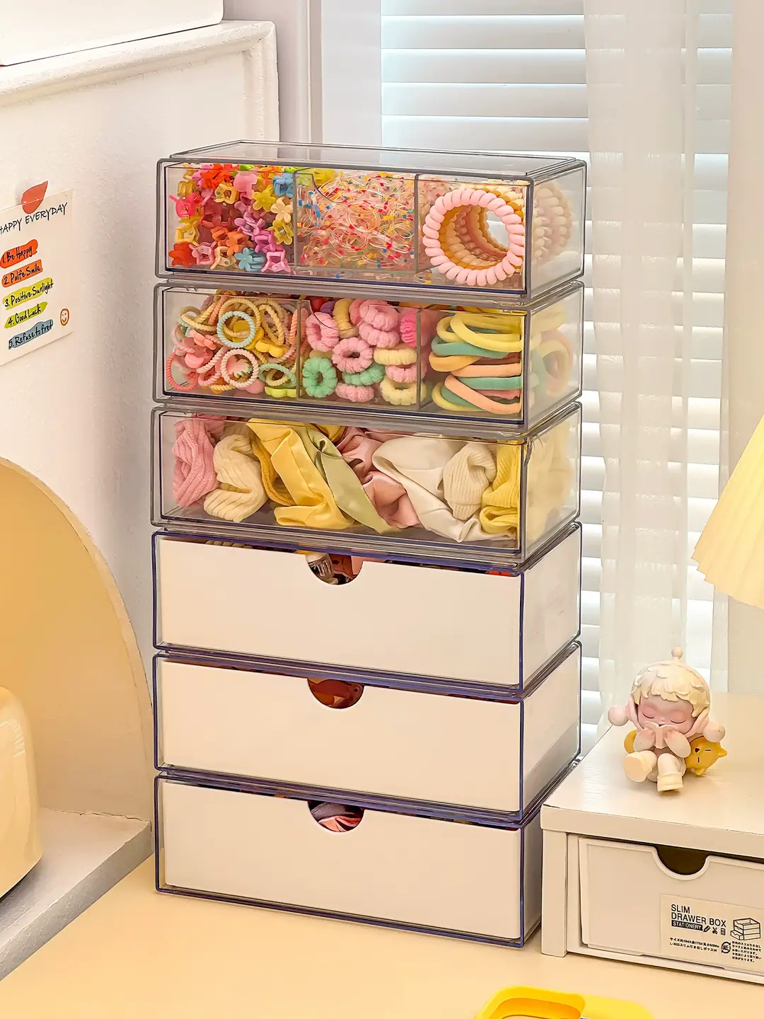 Children's Hair Accessory Storage Box, Transparent, Multi-Layered, with Compartments for Little Girls' Hair Clips, Hair Ties, and Hair Bands, High Aesthetic Value — feature 12