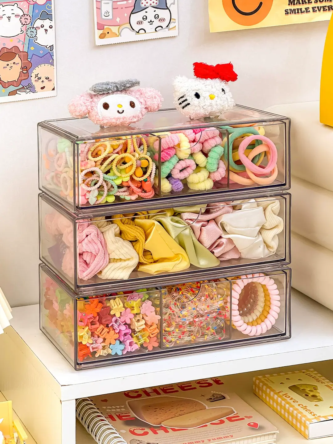 Children's Hair Accessory Storage Box, Transparent, Multi-Layered, with Compartments for Little Girls' Hair Clips, Hair Ties, and Hair Bands, High Aesthetic Value — feature 13
