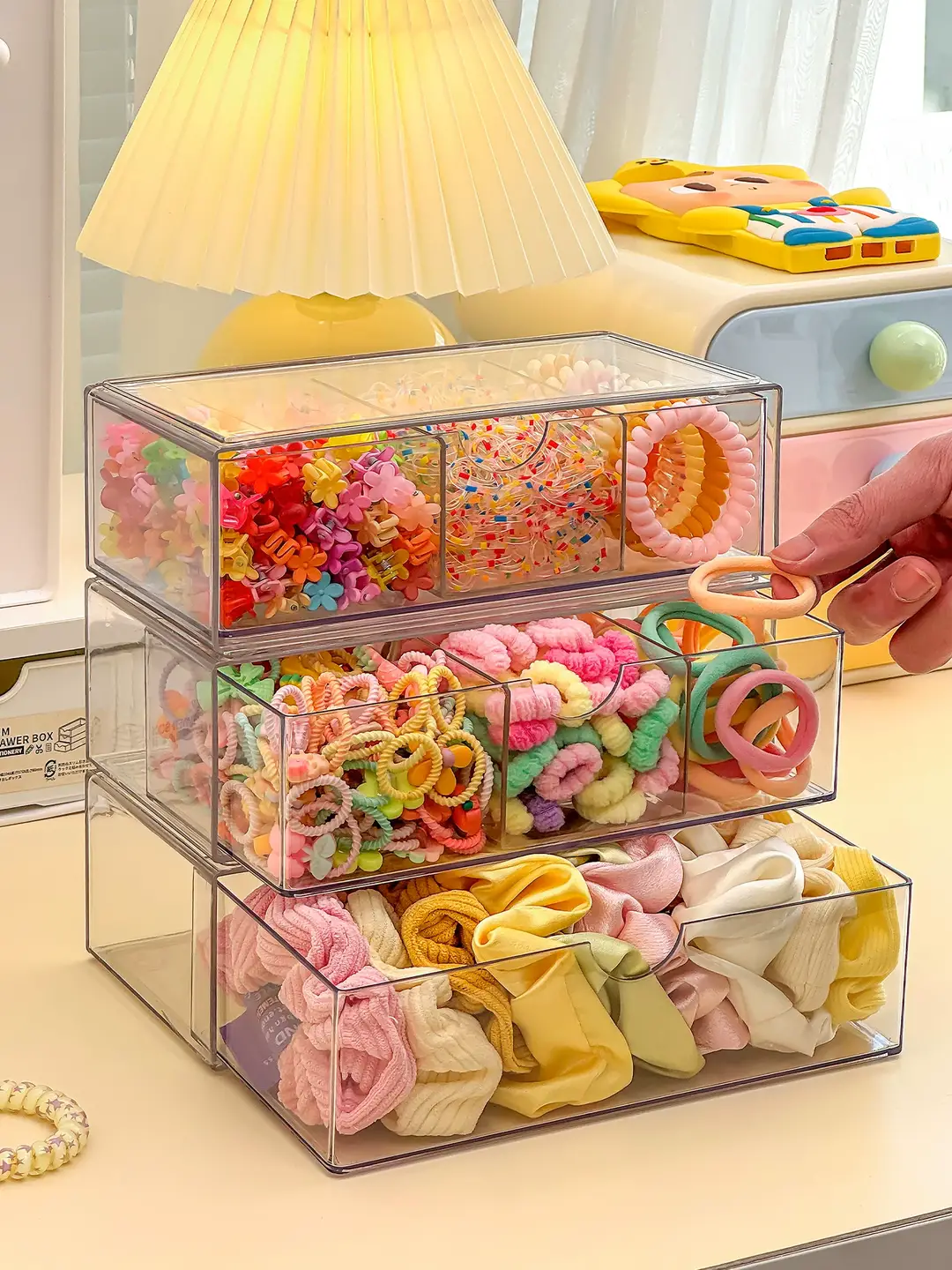 Children's Hair Accessory Storage Box, Transparent, Multi-Layered, with Compartments for Little Girls' Hair Clips, Hair Ties, and Hair Bands, High Aesthetic Value — feature 14