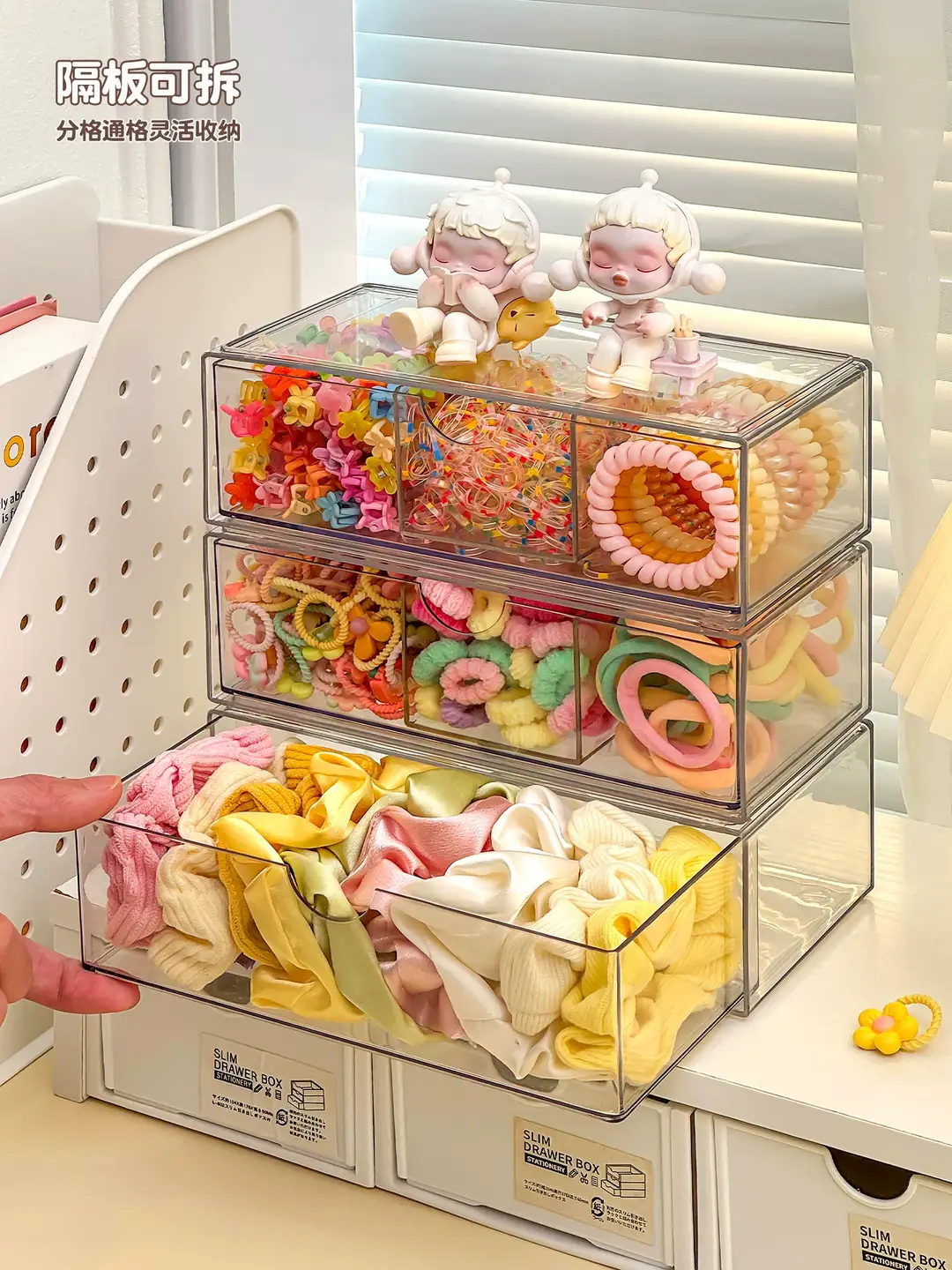 Children's Hair Accessory Storage Box, Transparent, Multi-Layered, with Compartments for Little Girls' Hair Clips, Hair Ties, and Hair Bands, High Aesthetic Value — feature 3
