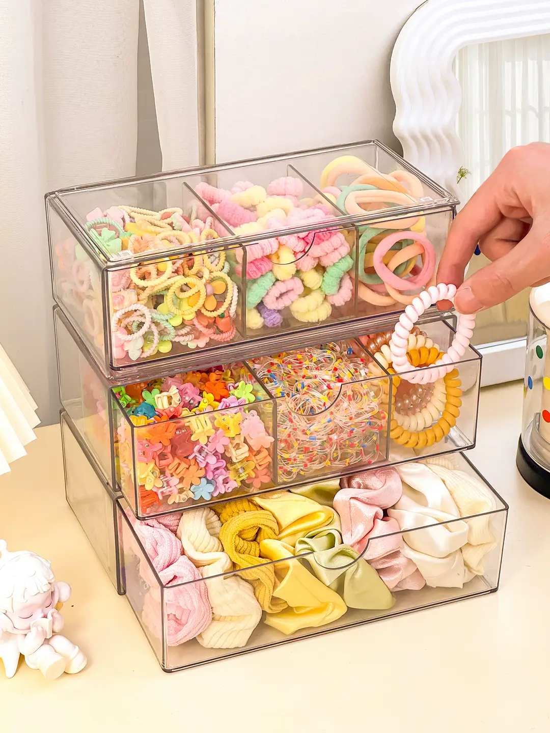Children's Hair Accessory Storage Box, Transparent, Multi-Layered, with Compartments for Little Girls' Hair Clips, Hair Ties, and Hair Bands, High Aesthetic Value — feature 9