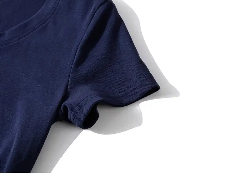 Dark Blue Straight-Shoulder Short-Sleeve Women's Summer Pure Cotton T-Shirt, New Slim-Fit U-Neck Top, Slimming Casual Summer Korean Style Outfit — feature 12