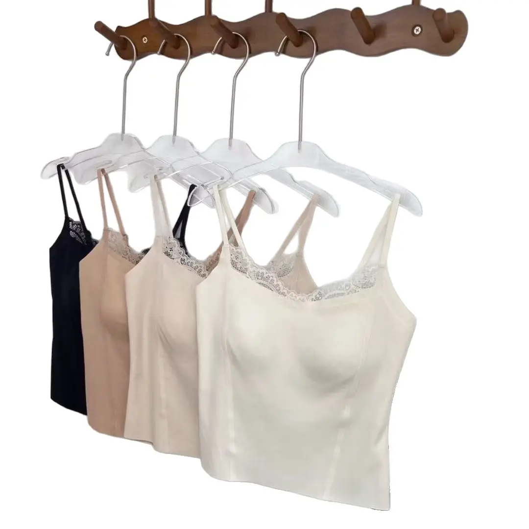 Popular Lace-Trimmed Camisole for Women with Built-In Bra Pads, Beautiful Back Design, Fixed Cup, Lift-Up Tube Top, Women's Base Layer Top