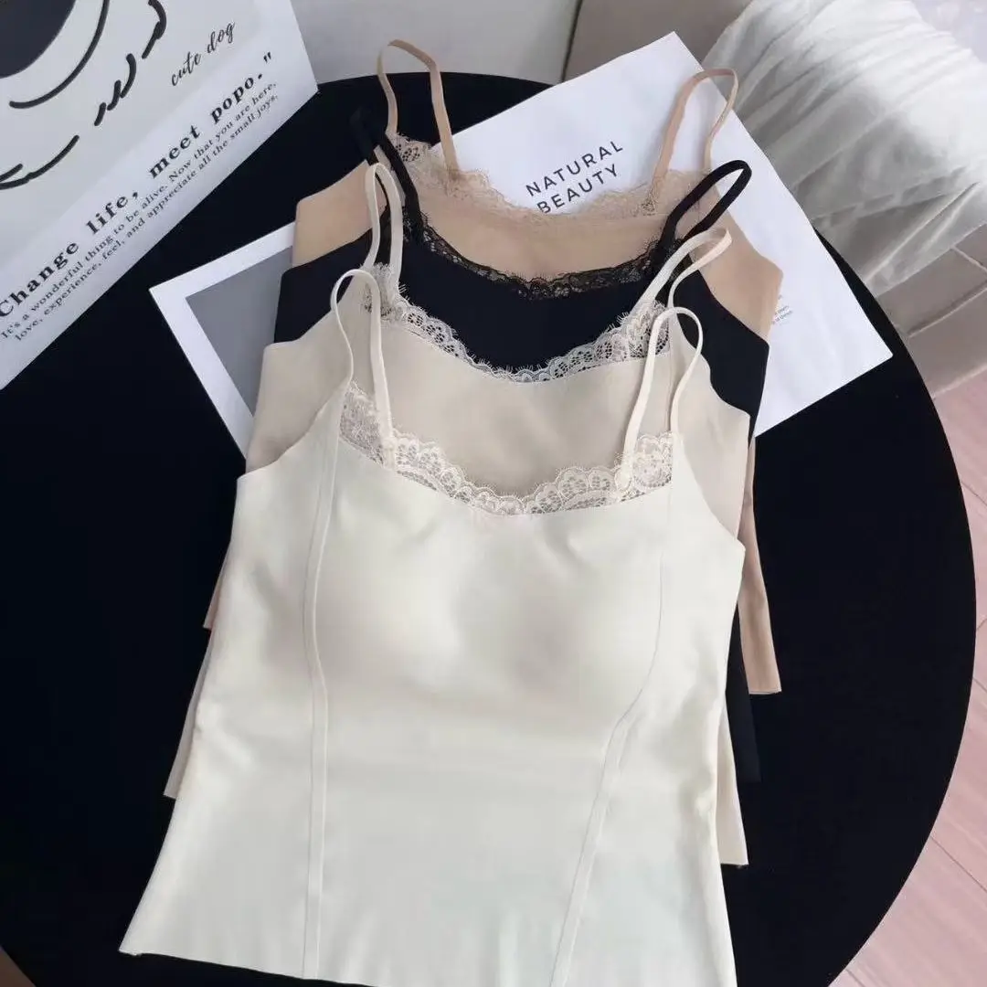 Popular Lace-Trimmed Camisole for Women with Built-In Bra Pads, Beautiful Back Design, Fixed Cup, Lift-Up Tube Top, Women's Base Layer Top — feature 1