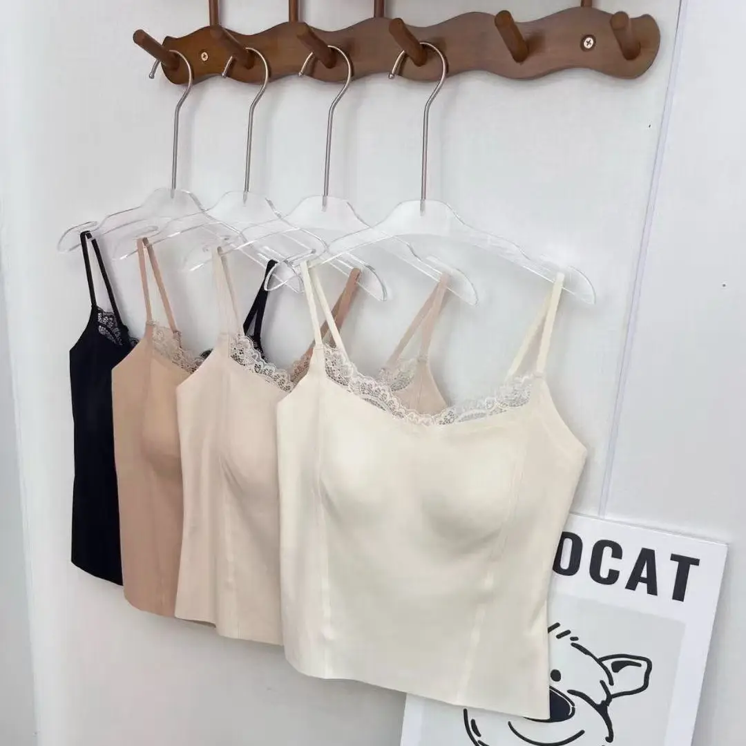 Popular Lace-Trimmed Camisole for Women with Built-In Bra Pads, Beautiful Back Design, Fixed Cup, Lift-Up Tube Top, Women's Base Layer Top — feature 2