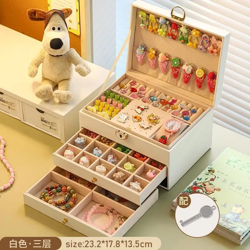 Children's Hair Accessories Storage Box Dust-Proof with Lock for Girls' Hair Ties, Hair Bands, Bracelets, and Jewelry Large Capacity Jewelry Box