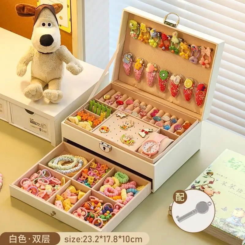 Children's Hair Accessories Storage Box Dust-Proof with Lock for Girls' Hair Ties, Hair Bands, Bracelets, and Jewelry Large Capacity Jewelry Box