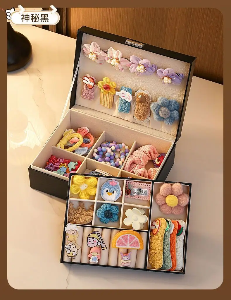 Children's Hair Accessories Storage Box Dust-Proof with Lock for Girls' Hair Ties, Hair Bands, Bracelets, and Jewelry Large Capacity Jewelry Box — feature 13