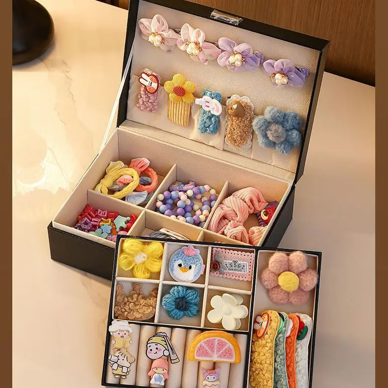 Children's Hair Accessories Storage Box Dust-Proof with Lock for Girls' Hair Ties, Hair Bands, Bracelets, and Jewelry Large Capacity Jewelry Box