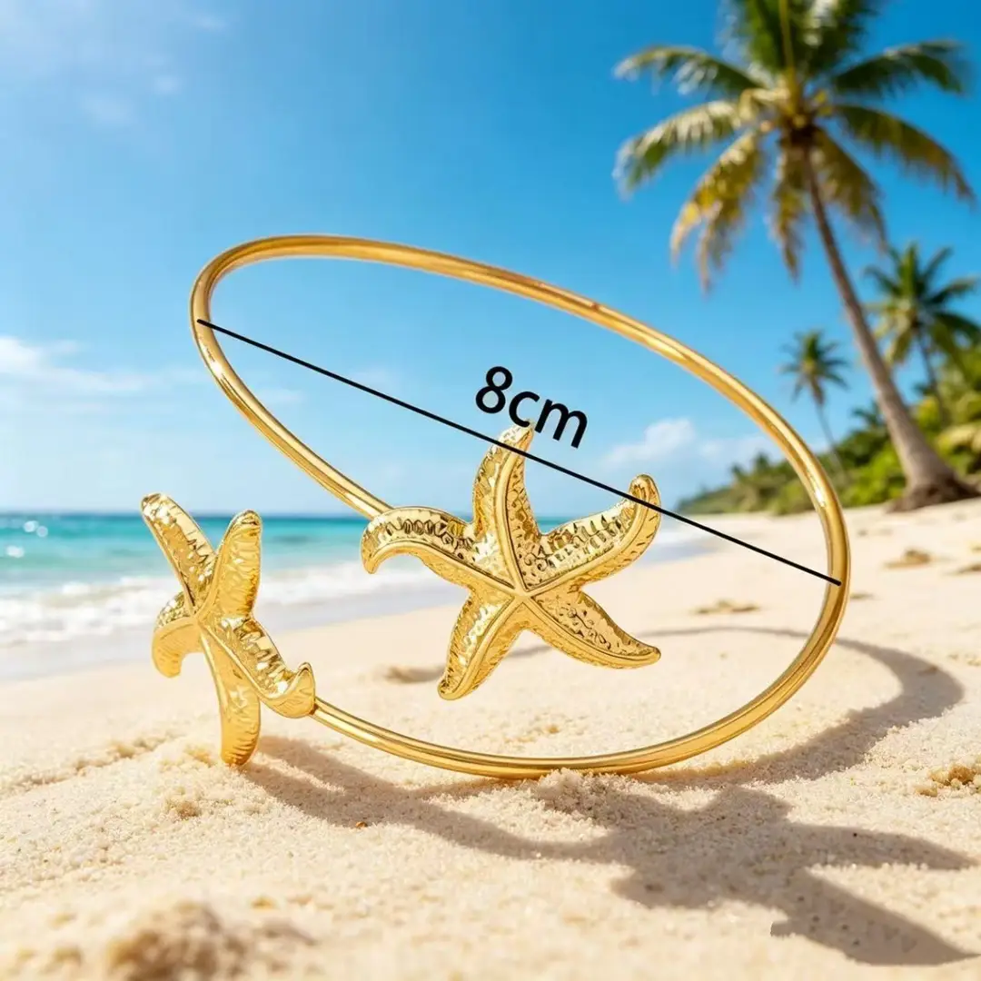 European and American Cross-Border Supply, Vacation Style Marine Life Starfish Arm Bracelet, Adjustable Open Cuff, Unique and Personalized