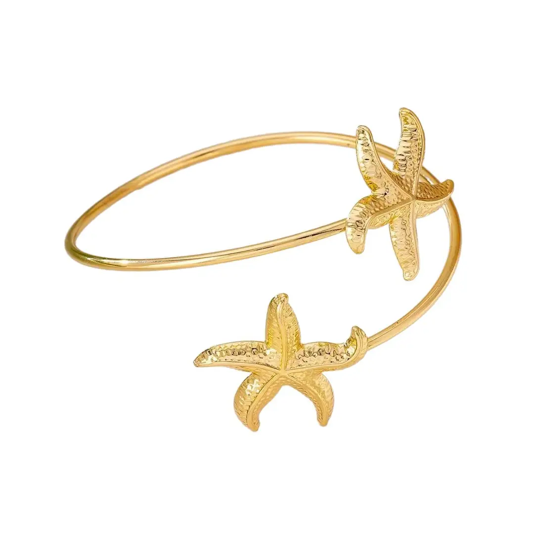 European and American Cross-Border Supply, Vacation Style Marine Life Starfish Arm Bracelet, Adjustable Open Cuff, Unique and Personalized
