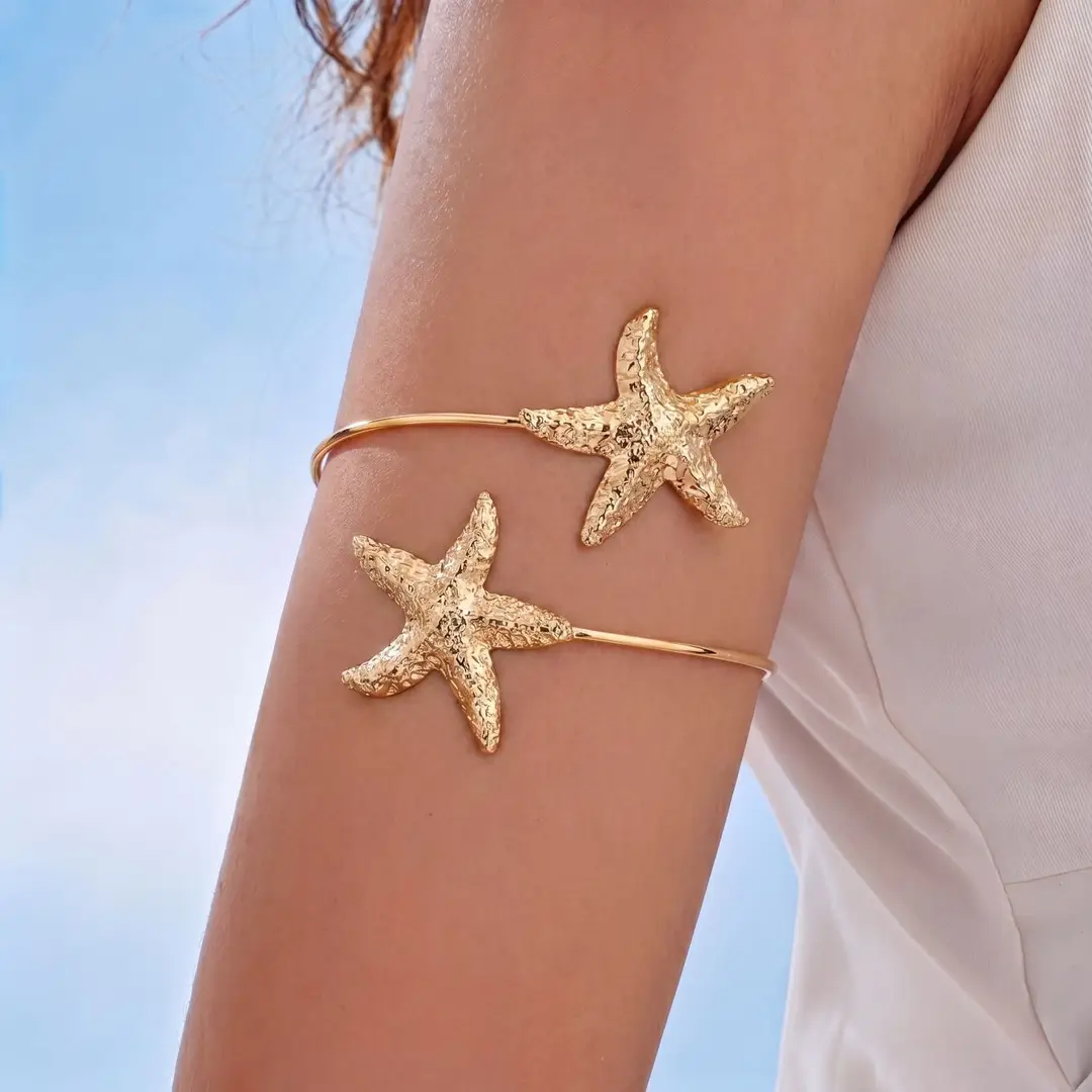 European and American Cross-Border Supply, Vacation Style Marine Life Starfish Arm Bracelet, Adjustable Open Cuff, Unique and Personalized — feature 12