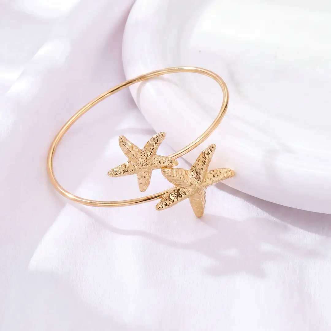 European and American Cross-Border Supply, Vacation Style Marine Life Starfish Arm Bracelet, Adjustable Open Cuff, Unique and Personalized — feature 13