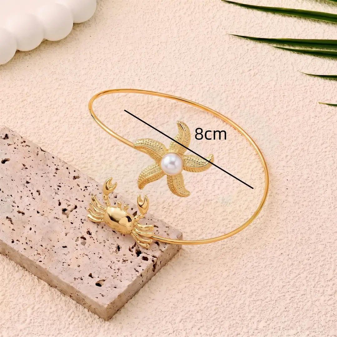 European and American Cross-Border Supply, Vacation Style Marine Life Starfish Arm Bracelet, Adjustable Open Cuff, Unique and Personalized — feature 5