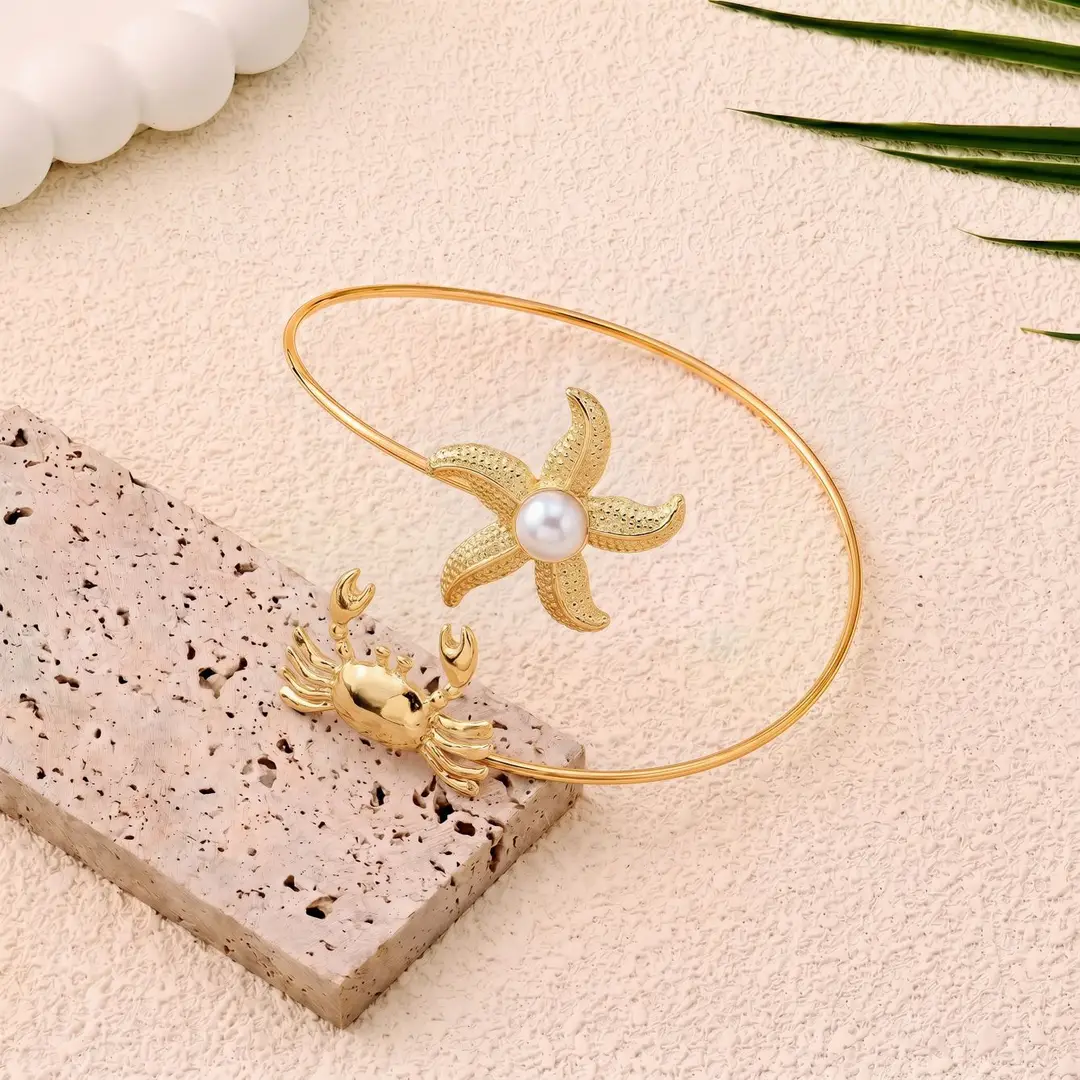 European and American Cross-Border Supply, Vacation Style Marine Life Starfish Arm Bracelet, Adjustable Open Cuff, Unique and Personalized — feature 8