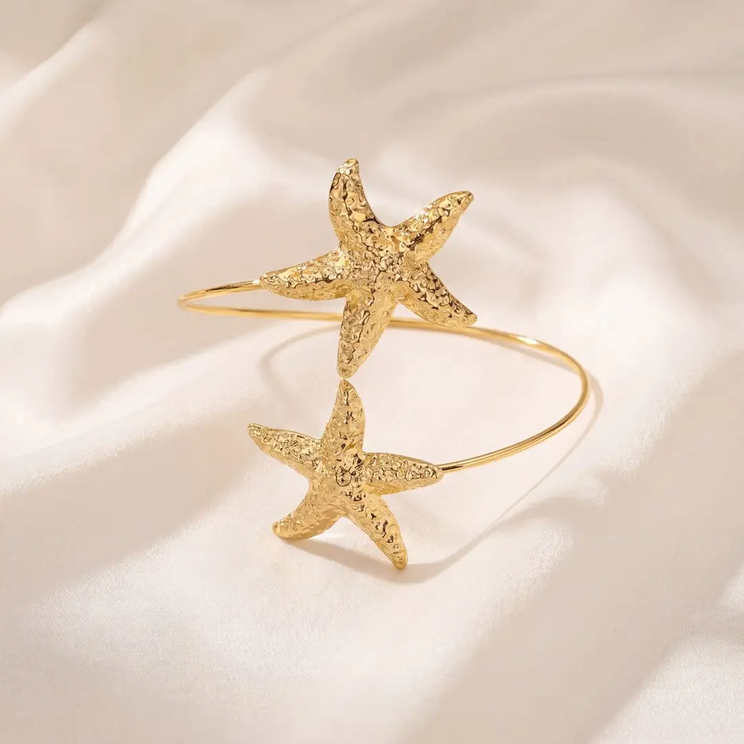European and American Cross-Border Supply, Vacation Style Marine Life Starfish Arm Bracelet, Adjustable Open Cuff, Unique and Personalized