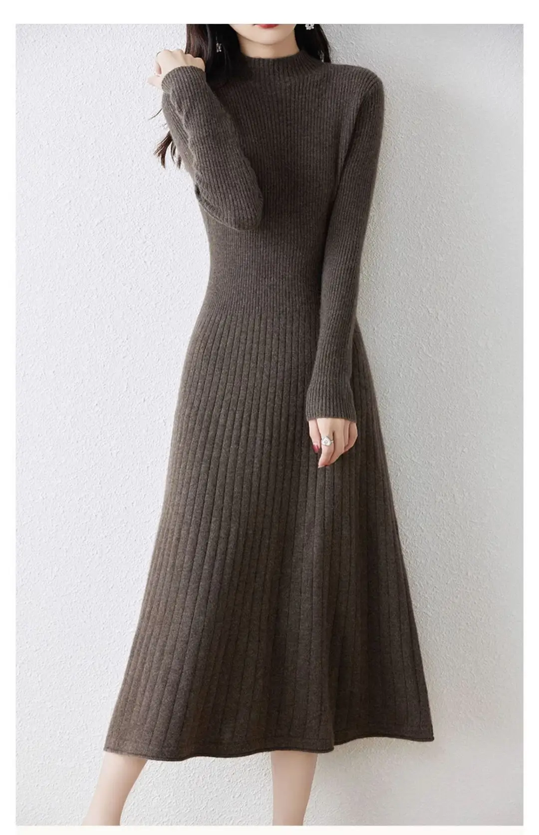 New Autumn and Winter Women's Slim-Fit, Mid-Length, Versatile Base Sweater Dress with a Half-High Collar and Knitted Design — feature 14
