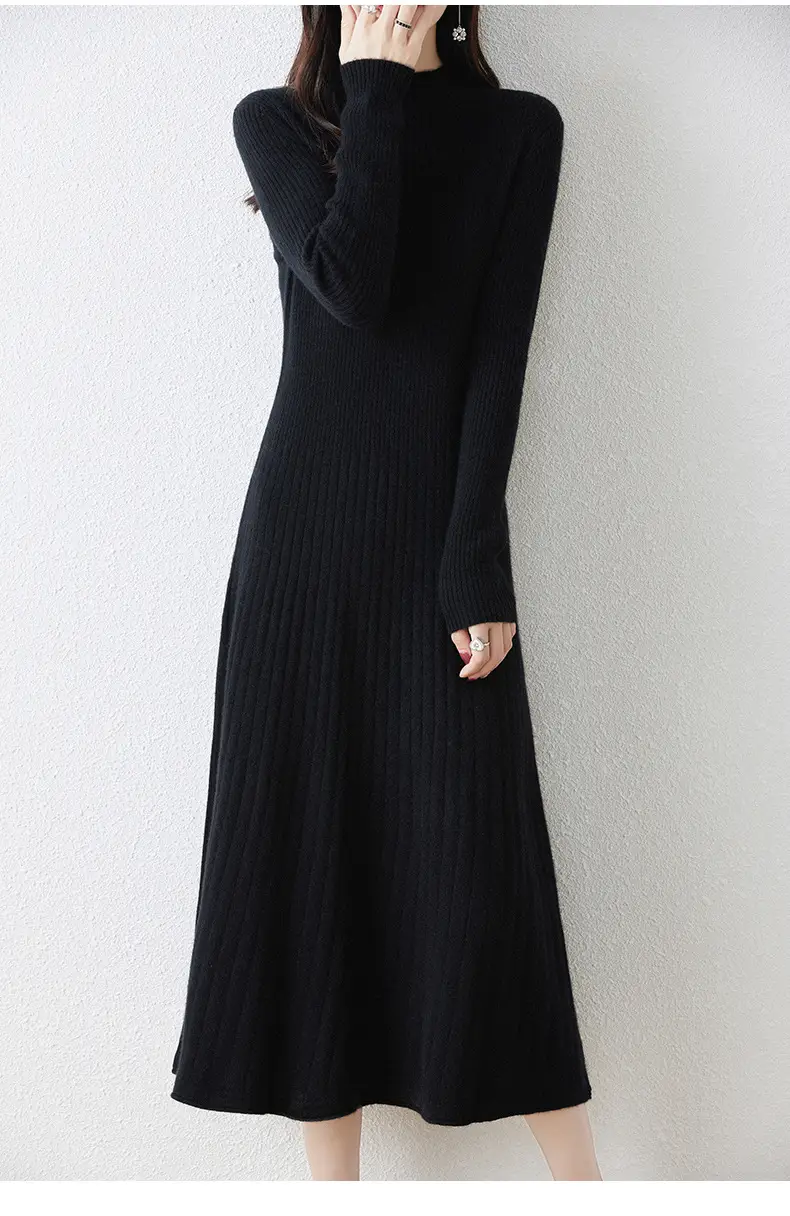 New Autumn and Winter Women's Slim-Fit, Mid-Length, Versatile Base Sweater Dress with a Half-High Collar and Knitted Design — feature 17