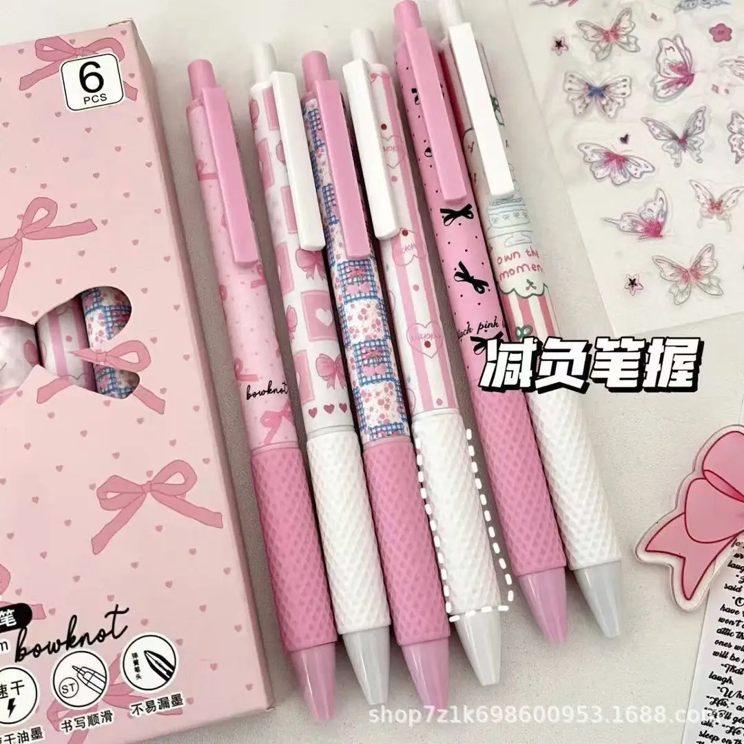 Pink Girly Bowknot Retractable Pen, Instagram-Style, High Aesthetic Value, Quick-Drying, Student-Specific Black Gel Pen