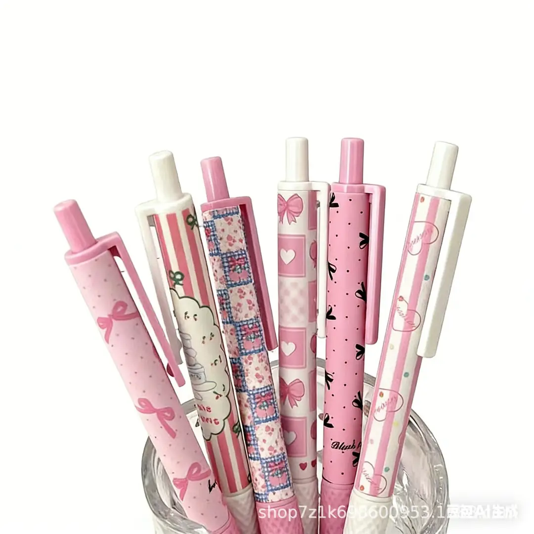 Pink Girly Bowknot Retractable Pen, Instagram-Style, High Aesthetic Value, Quick-Drying, Student-Specific Black Gel Pen