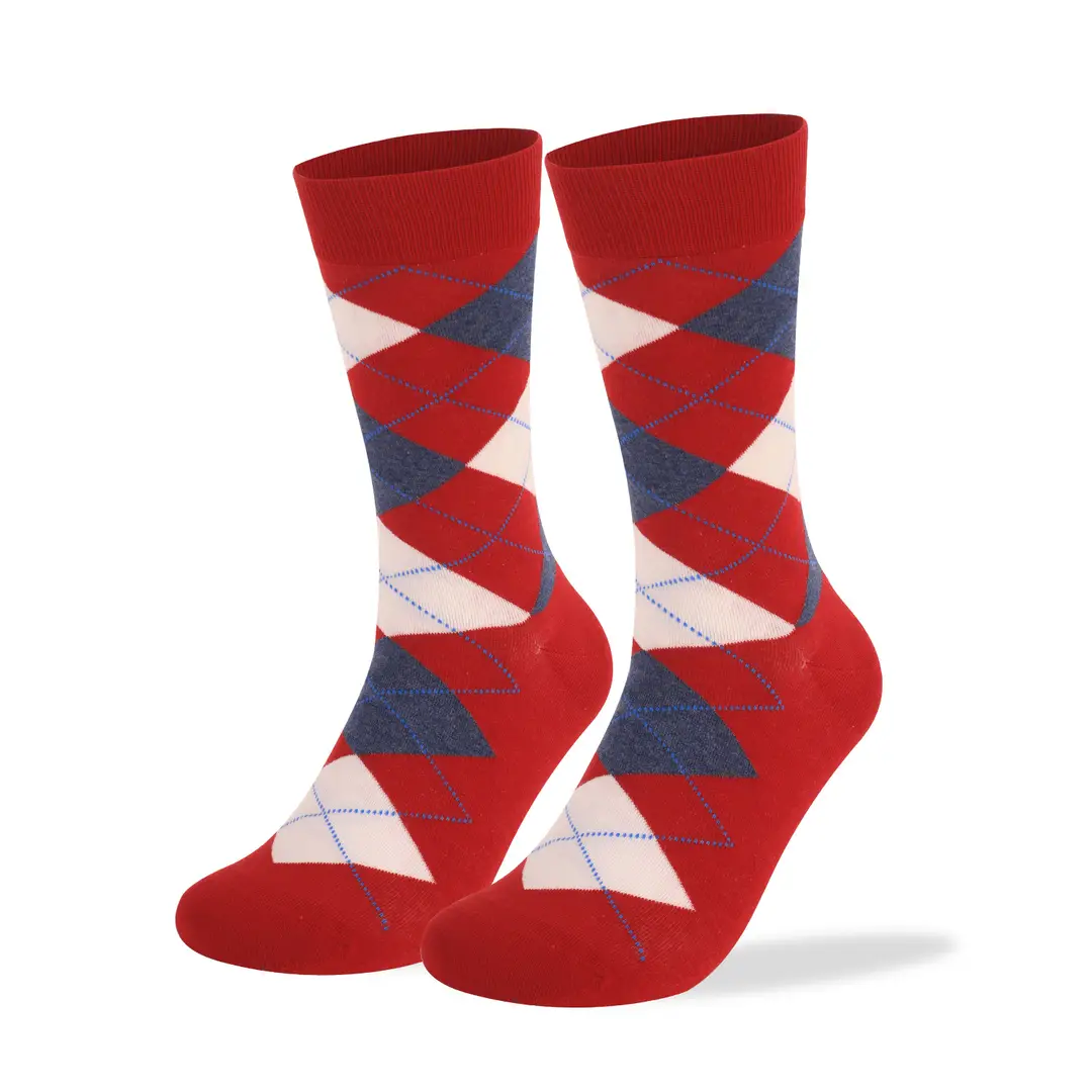 Cross-Border Classic Diamond-Patterned Mid-Calf Socks, Aliexpress Dopamine Colorful Socks, Men's Antibacterial and Deodorant Export Socks Wholesale