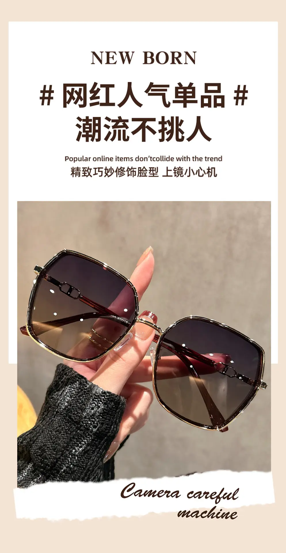 2026 New Large-Frame Sunglasses for Women, Suitable for Square and Round Faces, with Glitter Design, Sun Protection and Uv Protection — feature 2