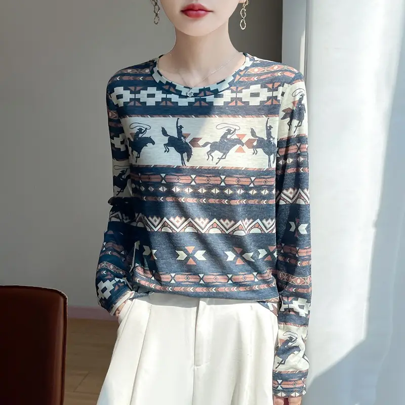 2026 Spring and Summer New Style Long-Sleeved T-Shirt Women's Knitwear, High-End, Stylish, Versatile, Casual Inner Layering Shirt