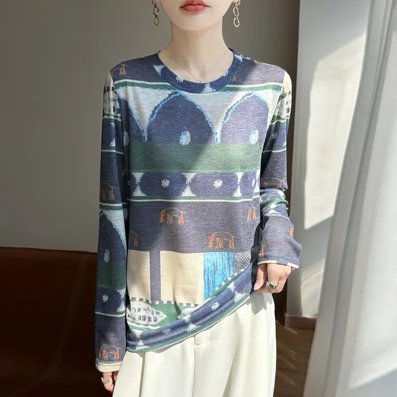 2026 Spring and Summer New Style Long-Sleeved T-Shirt Women's Knitwear, High-End, Stylish, Versatile, Casual Inner Layering Shirt