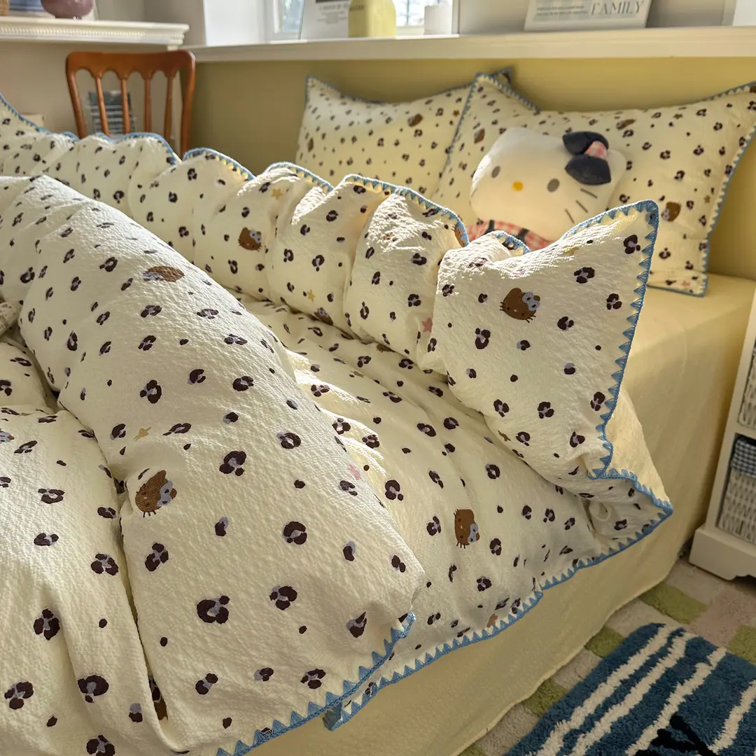 Maternity and Baby-Grade Class a Breathable Four-Piece Set for Sleeping Naked, Pure Cotton Double-Layer Gauze Cloud-Soft Bed Sheet and Duvet Cover, Dormitory Three or Four-Piece Set