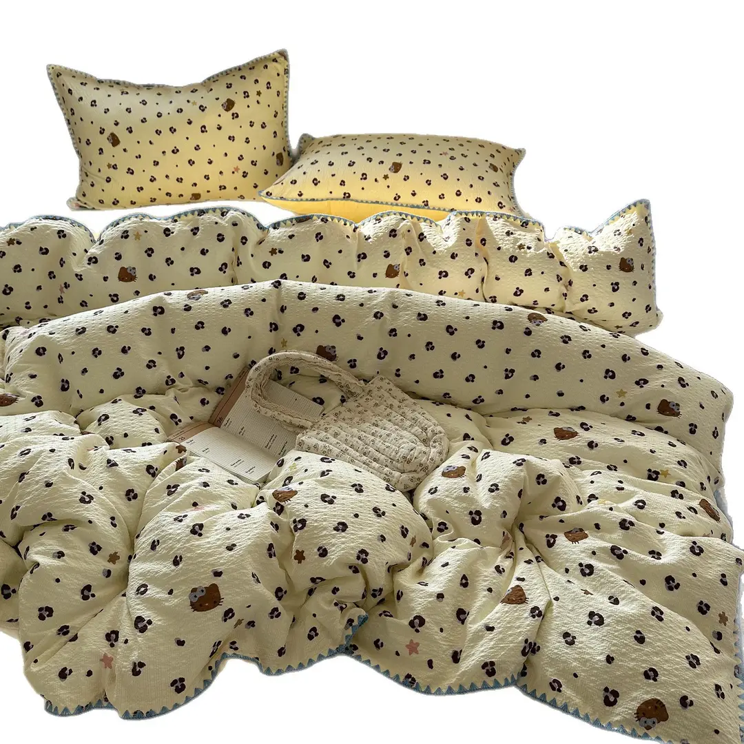 Maternity and Baby-Grade Class a Breathable Four-Piece Set for Sleeping Naked, Pure Cotton Double-Layer Gauze Cloud-Soft Bed Sheet and Duvet Cover, Dormitory Three or Four-Piece Set