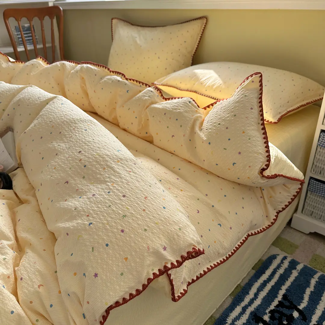 Maternity and Baby-Grade Class a Breathable Four-Piece Set for Sleeping Naked, Pure Cotton Double-Layer Gauze Cloud-Soft Bed Sheet and Duvet Cover, Dormitory Three or Four-Piece Set