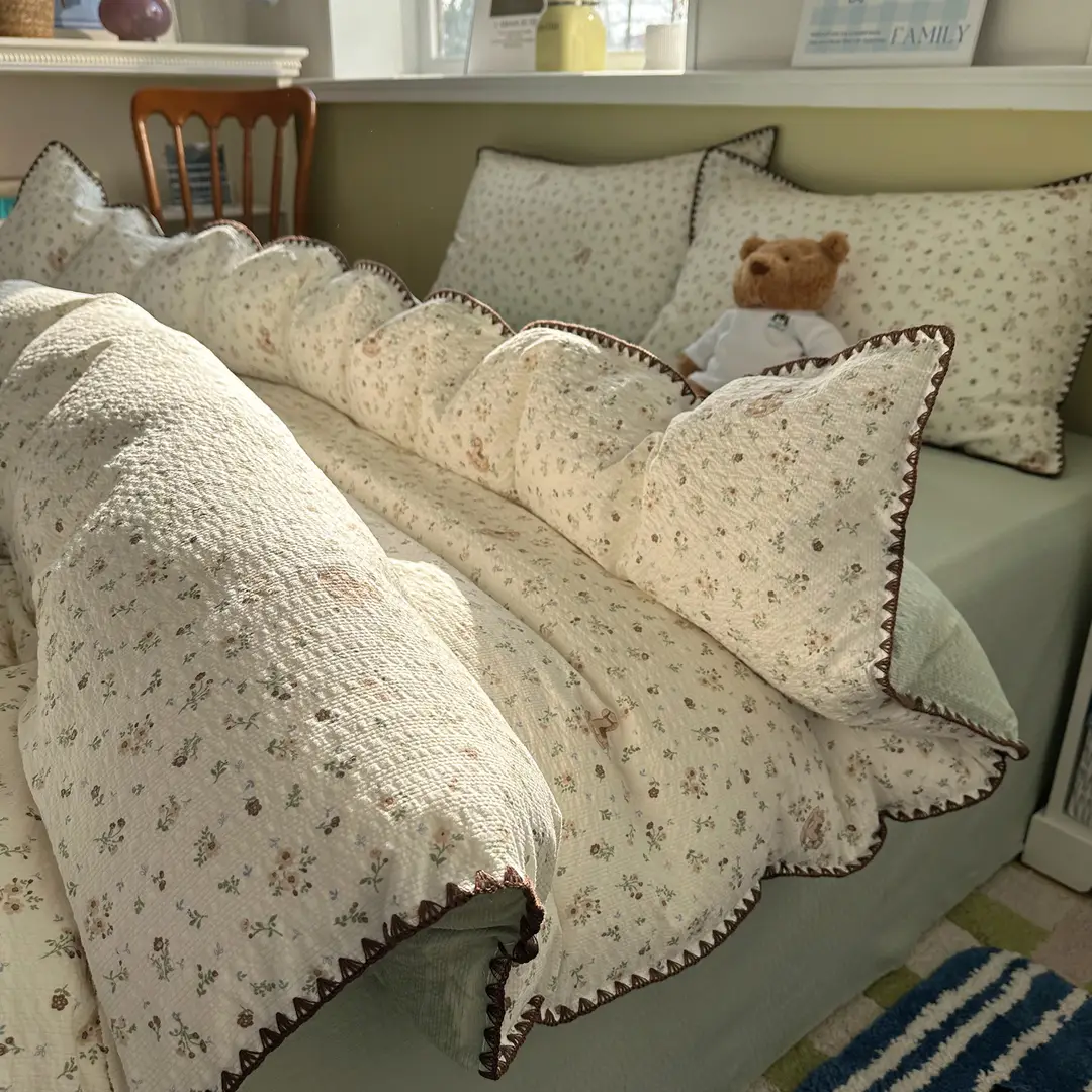Maternity and Baby-Grade Class a Breathable Four-Piece Set for Sleeping Naked, Pure Cotton Double-Layer Gauze Cloud-Soft Bed Sheet and Duvet Cover, Dormitory Three or Four-Piece Set