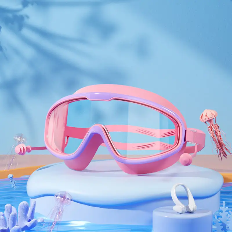Adult Large-Frame Swimming Goggles Waterproof and Anti-Fog High-Definition Swimming Goggles with Integrated Earplugs Silicone Children's Swimming Goggles Wholesale