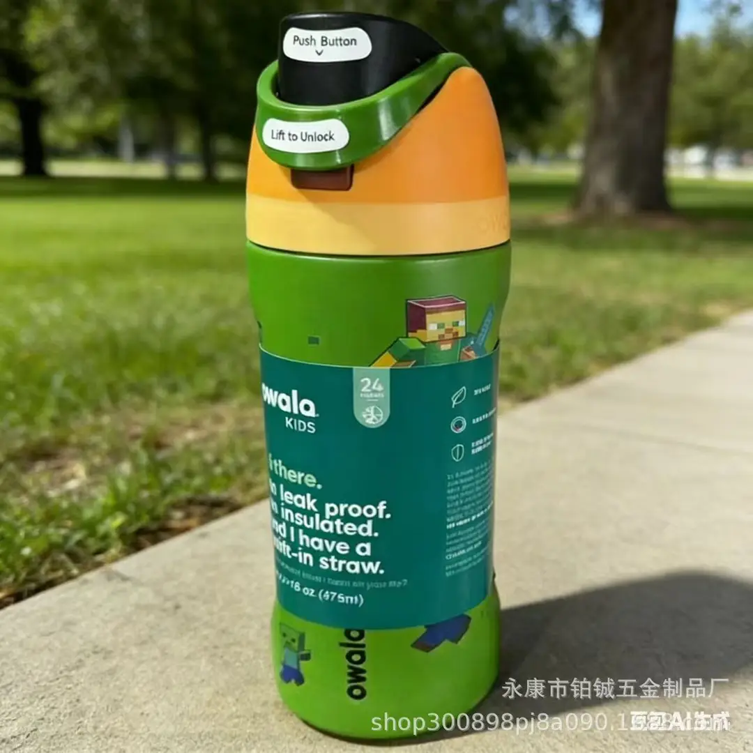 Owala Fruit Cup Outdoor Portable Genuine 304 Stainless Steel Thermos Cup 16 Minecraft Student Portable Bounce Water Bottle