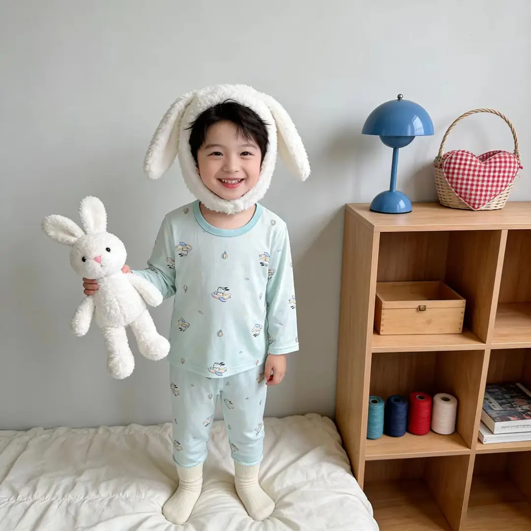 Summer Children's Lyocell Air-Conditioning Clothing Set, Thin and Cool Tencel Nine-Quarter Sleeve Loungewear, Boys' and Girls' Pajamas
