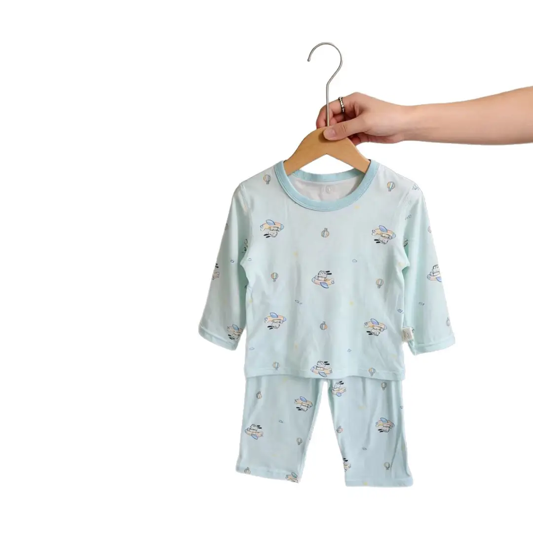Summer Children's Lyocell Air-Conditioning Clothing Set, Thin and Cool Tencel Nine-Quarter Sleeve Loungewear, Boys' and Girls' Pajamas