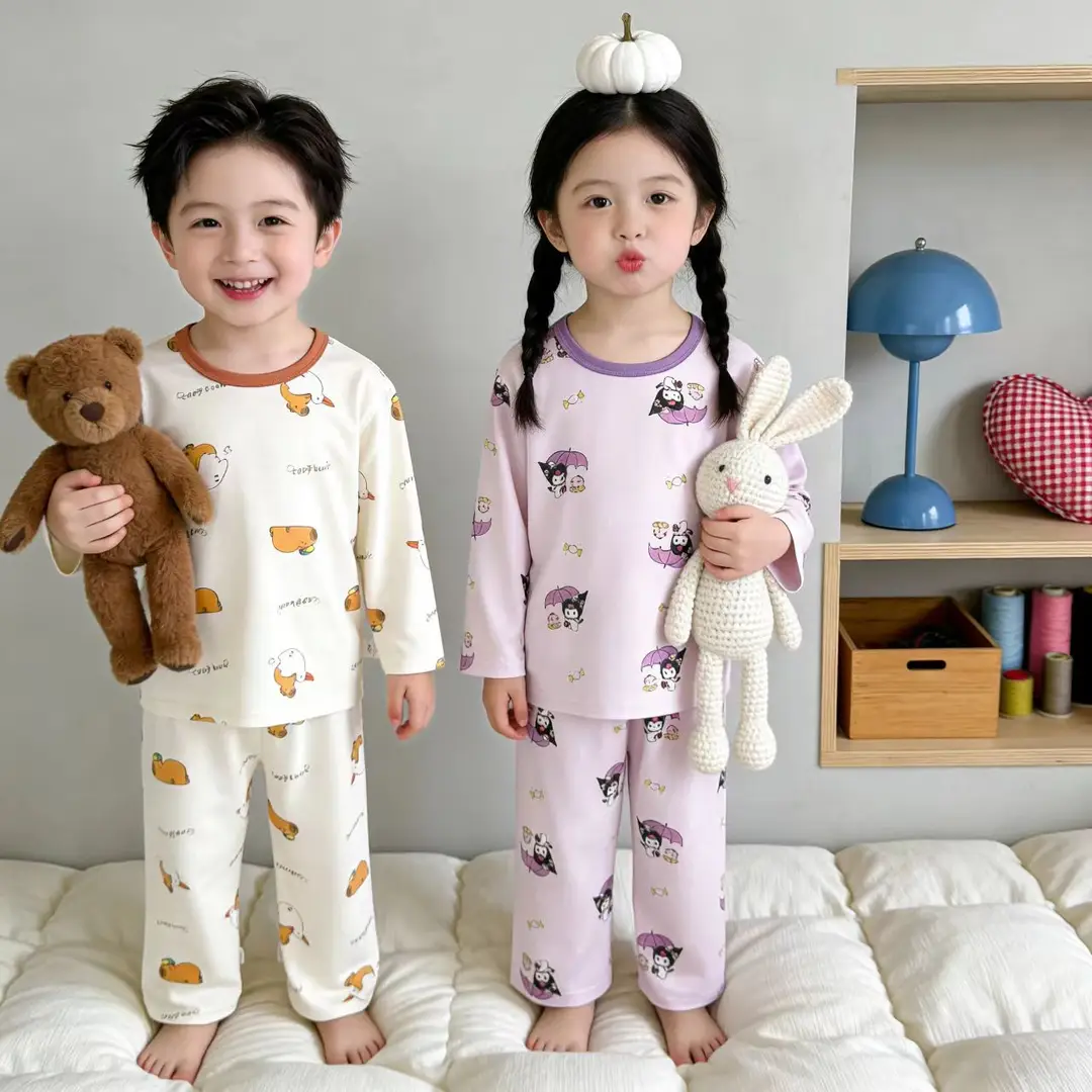 Summer Children's Lyocell Air-Conditioning Clothing Set, Thin and Cool Tencel Nine-Quarter Sleeve Loungewear, Boys' and Girls' Pajamas — feature 1
