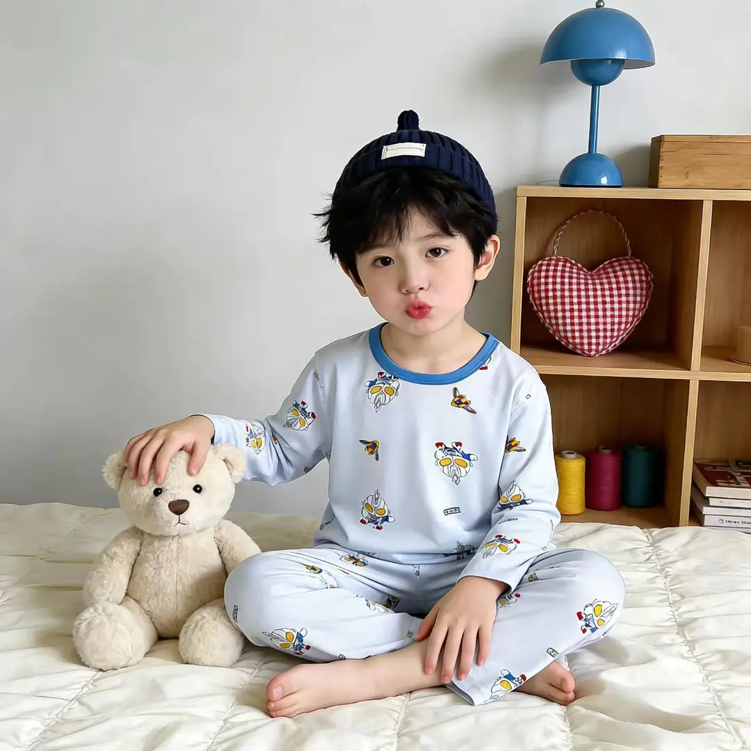 Summer Children's Lyocell Air-Conditioning Clothing Set, Thin and Cool Tencel Nine-Quarter Sleeve Loungewear, Boys' and Girls' Pajamas — feature 6