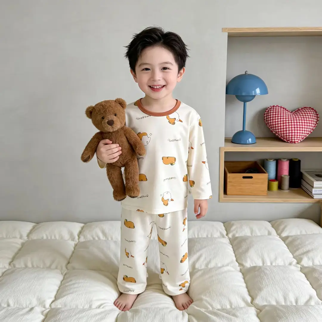 Summer Children's Lyocell Air-Conditioning Clothing Set, Thin and Cool Tencel Nine-Quarter Sleeve Loungewear, Boys' and Girls' Pajamas — feature 7