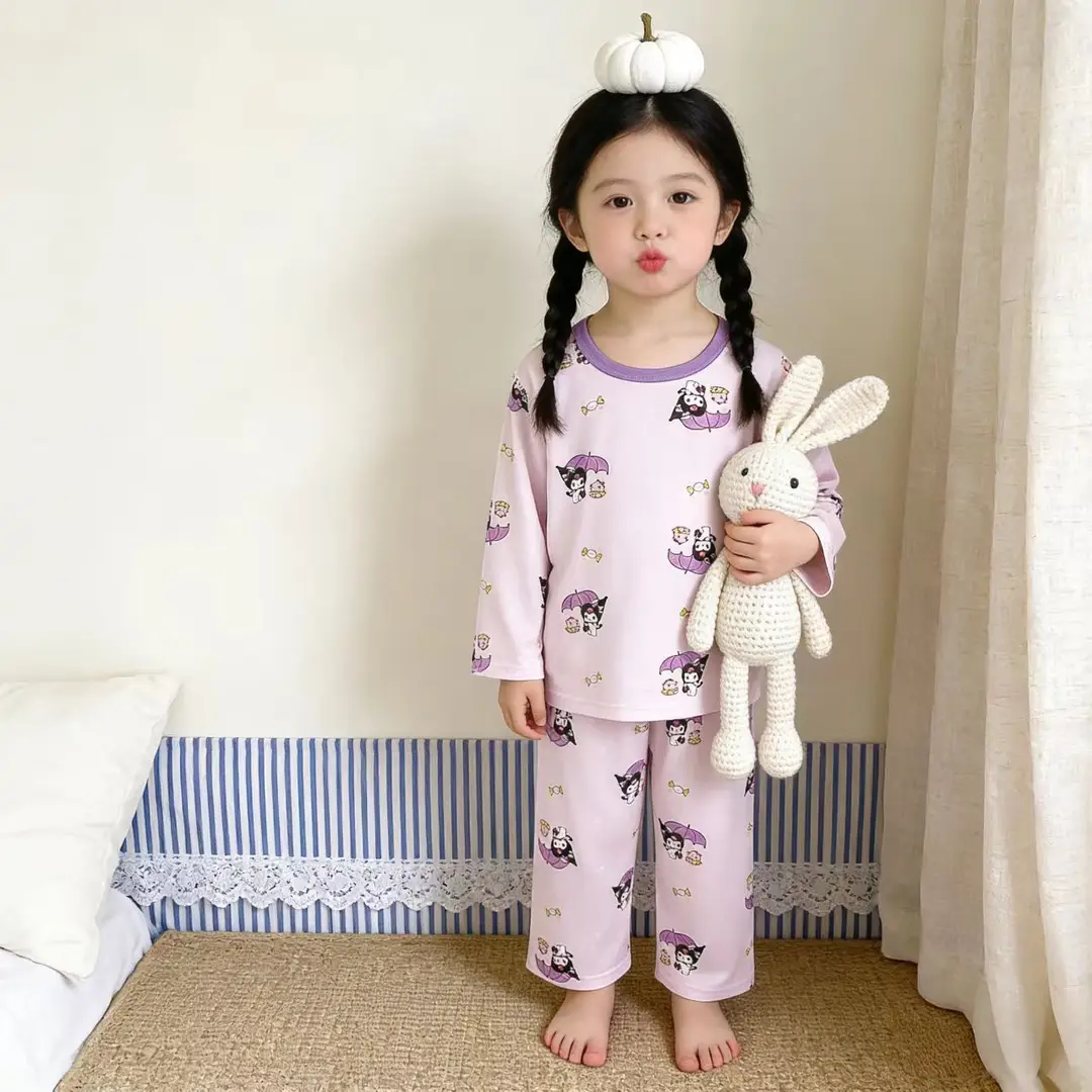 Summer Children's Lyocell Air-Conditioning Clothing Set, Thin and Cool Tencel Nine-Quarter Sleeve Loungewear, Boys' and Girls' Pajamas