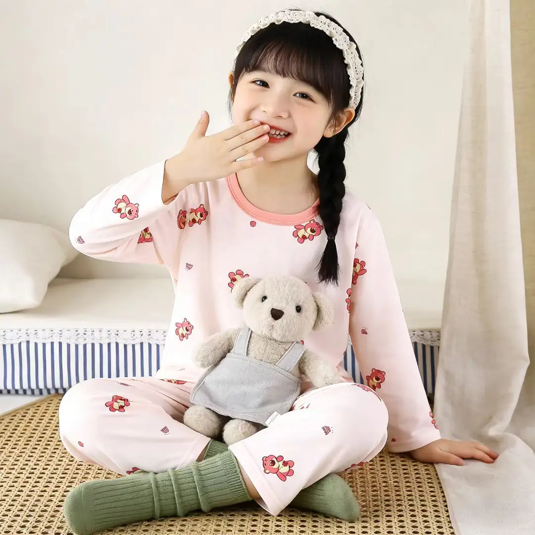 Summer Children's Lyocell Air-Conditioning Clothing Set, Thin and Cool Tencel Nine-Quarter Sleeve Loungewear, Boys' and Girls' Pajamas