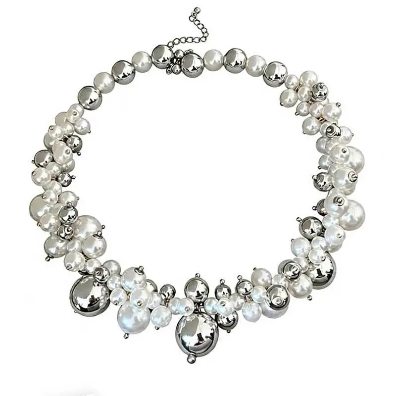Cross-Border Exclusive Supply of Irregular Geometric Beaded Necklace and Earring Set, French Retro European and American Exquisite Pearl Clavicle Chain