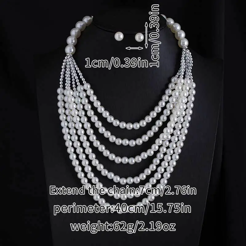 Cross-Border Exclusive Supply of Irregular Geometric Beaded Necklace and Earring Set, French Retro European and American Exquisite Pearl Clavicle Chain — feature 10