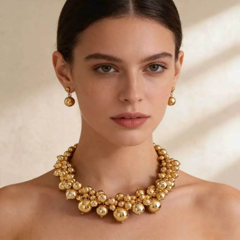 Cross-Border Exclusive Supply of Irregular Geometric Beaded Necklace and Earring Set, French Retro European and American Exquisite Pearl Clavicle Chain — feature 14