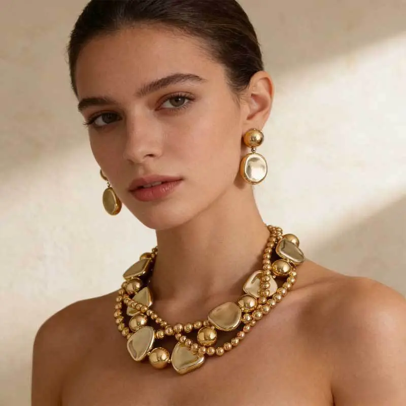 Cross-Border Exclusive Supply of Irregular Geometric Beaded Necklace and Earring Set, French Retro European and American Exquisite Pearl Clavicle Chain — feature 17