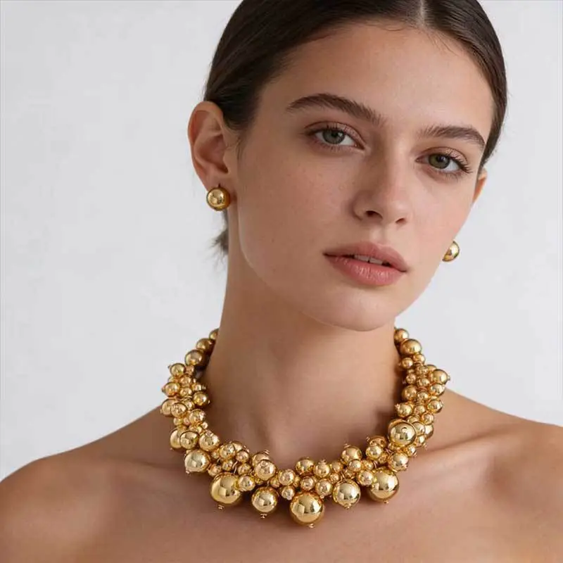 Cross-Border Exclusive Supply of Irregular Geometric Beaded Necklace and Earring Set, French Retro European and American Exquisite Pearl Clavicle Chain — feature 22