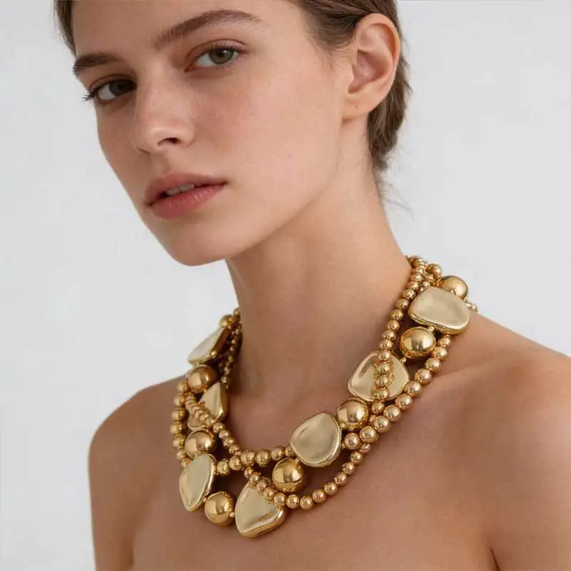 Cross-Border Exclusive Supply of Irregular Geometric Beaded Necklace and Earring Set, French Retro European and American Exquisite Pearl Clavicle Chain — feature 25