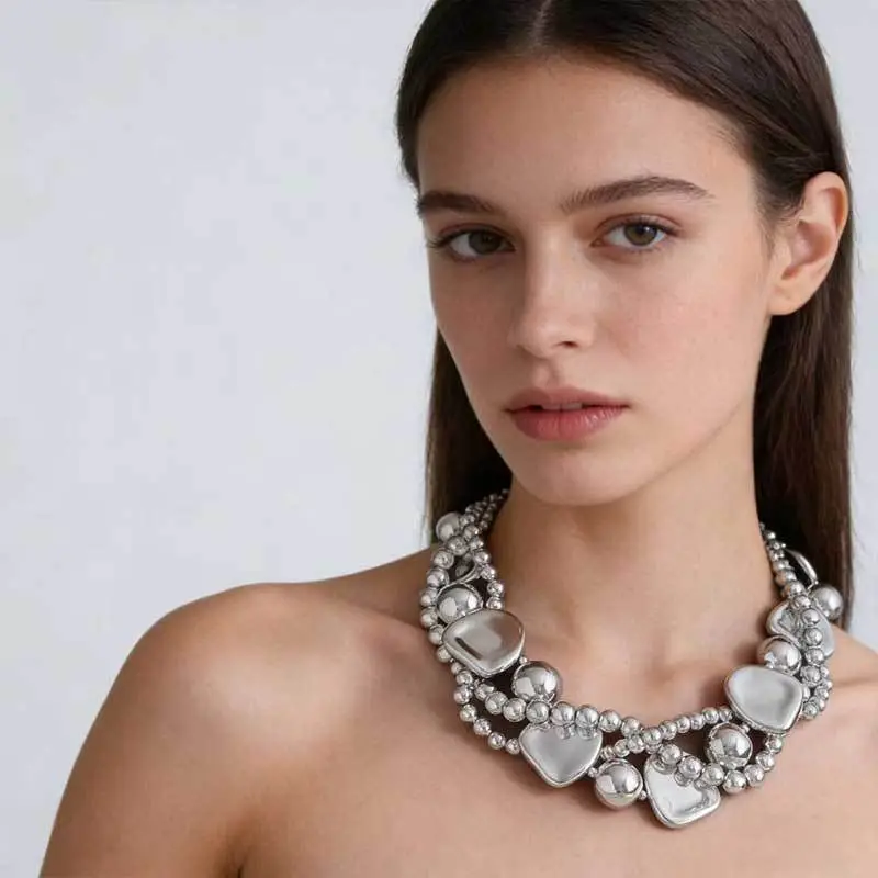 Cross-Border Exclusive Supply of Irregular Geometric Beaded Necklace and Earring Set, French Retro European and American Exquisite Pearl Clavicle Chain — feature 26
