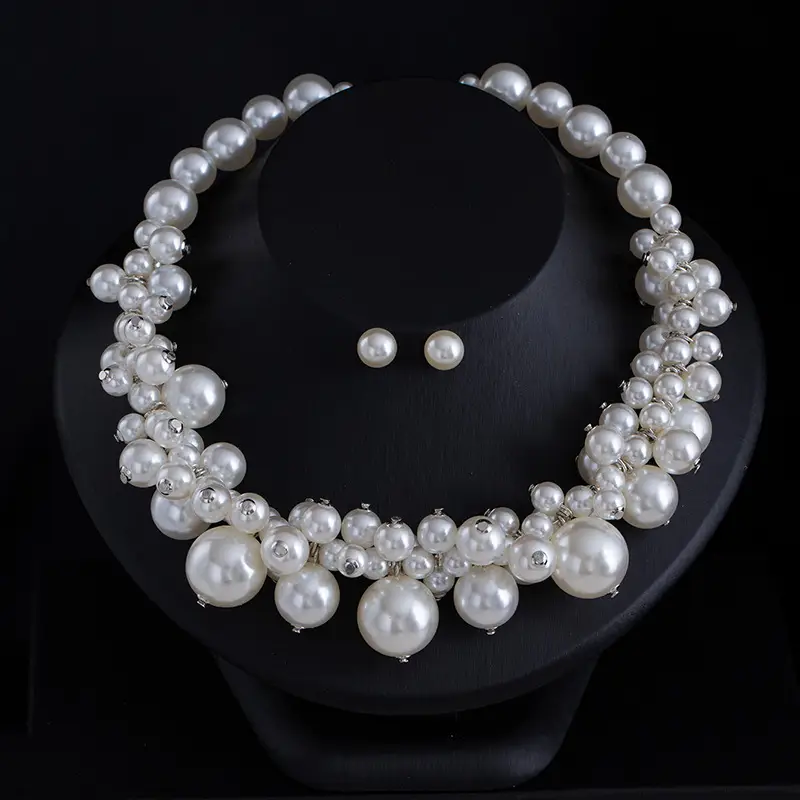 Cross-Border Exclusive Supply of Irregular Geometric Beaded Necklace and Earring Set, French Retro European and American Exquisite Pearl Clavicle Chain — feature 31